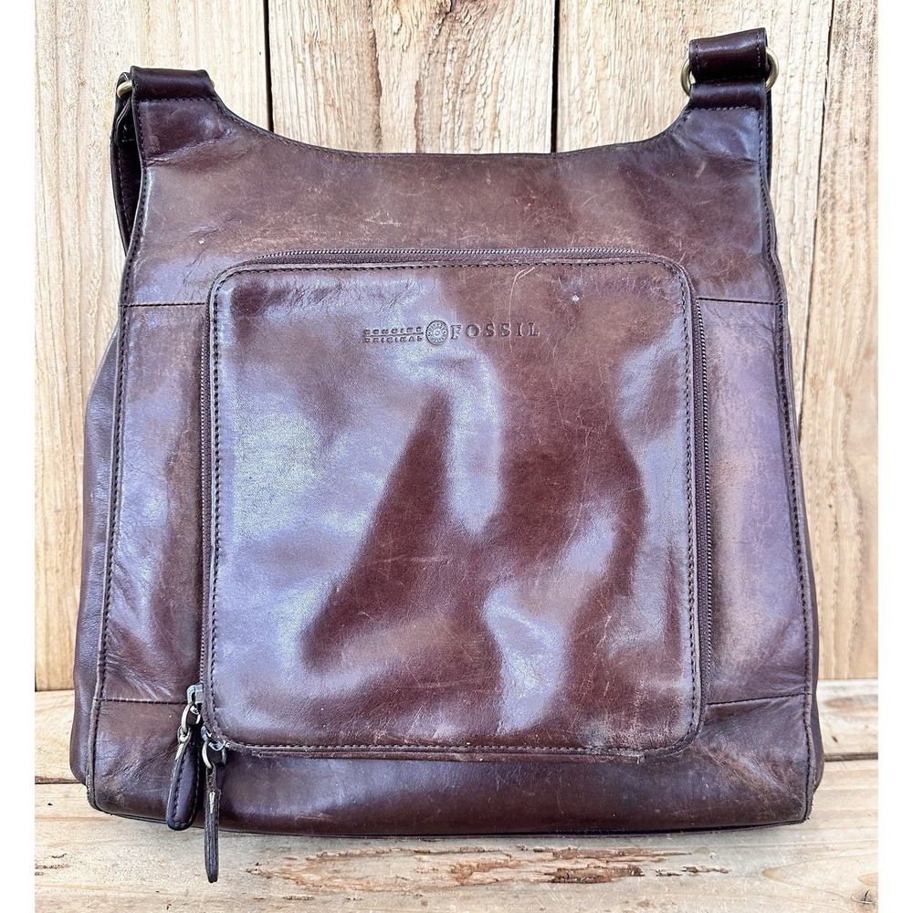 Fossil Shoulder Bag 1954 Classic Vintage Leather Womens Medium Brown Good